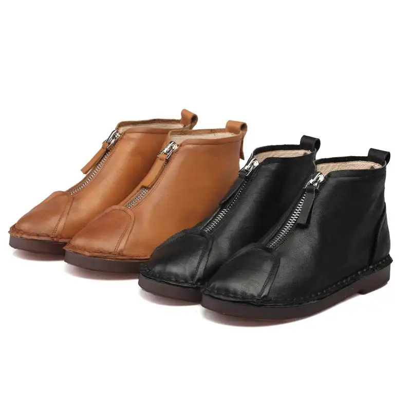 

ASUMER SIZE 34-43 2020 NEW fashion round toe genuine leather boots flat with platform ankle boots for women zipper autumn boots