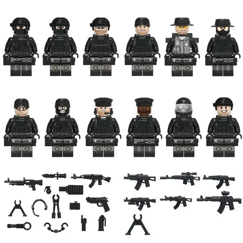 12pcs 12 шт./компл. военный спецназ Солдат кирпичики фигурки-пистолеты Книги об оружии Совместимость вооруженных спецназ строительные блоки Ww2 игрушки - Цвет: 12pcs