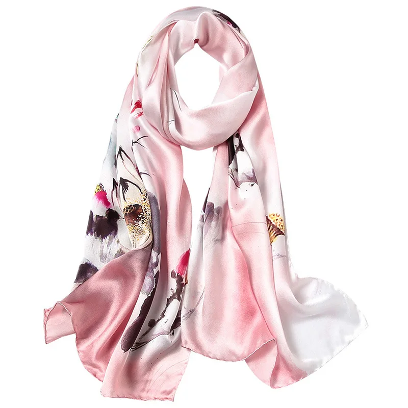 Butterfly Print Silk Scarf Spring Pure Silk Scarf Shawl Hand-rolled Edges Natural Silk Scarf Women Fashion Scarves Wraps - Цвет: 14