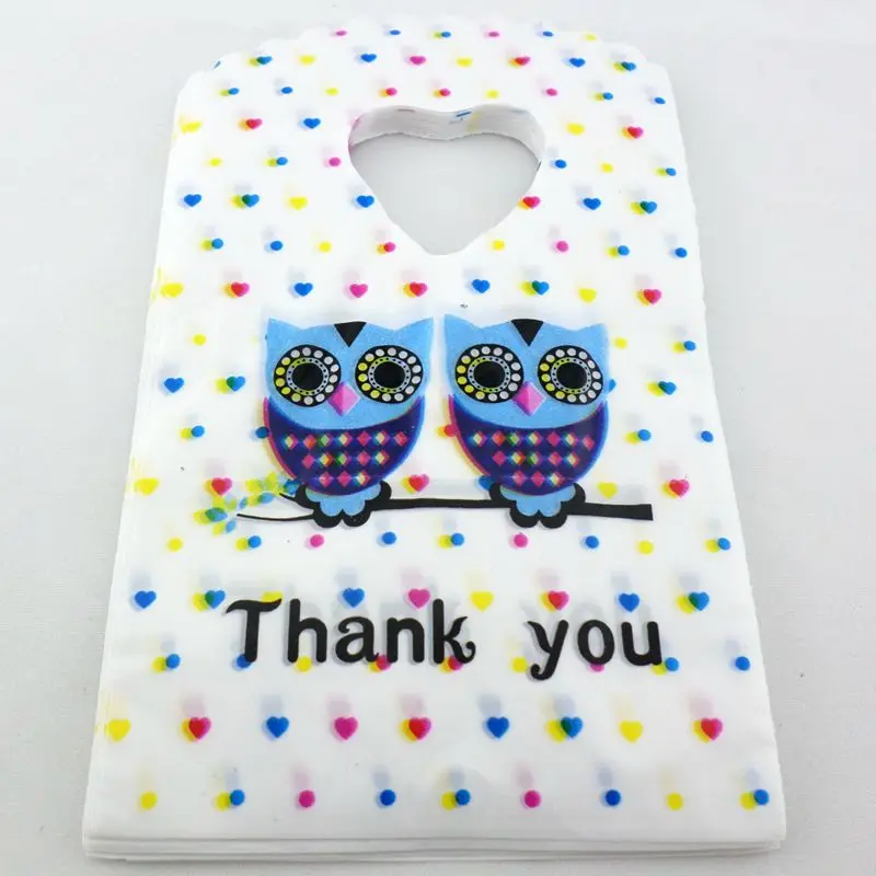 

100pcs Owl Patterns Plastic Small Pouches Bags Wedding Candy Jewelery Birthday Gift/Packing Bag 15x9cm