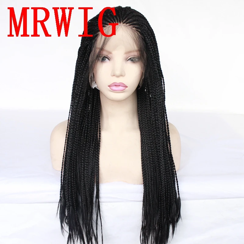 MRWIG Box плетеные косички без клея синтетический фронтальный кружевной парик