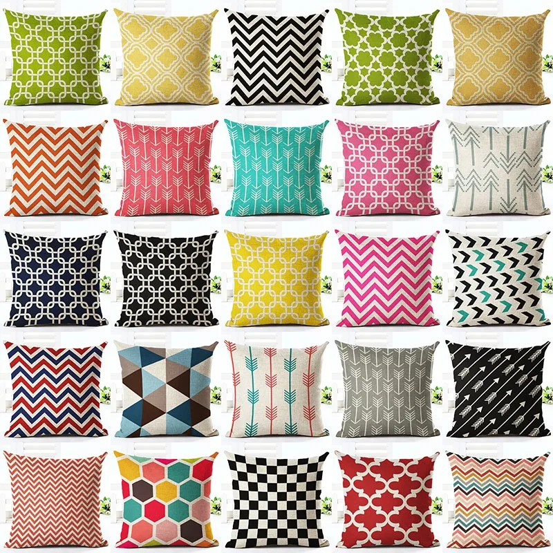Новый цветной льняной Хлопковый чехол для подушки с геометрическим принтом