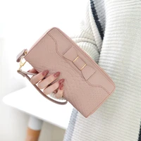 2019 new women wallets female vintage wallet two fold simple bow women purse solid pu coin phone big purse zipper hasp