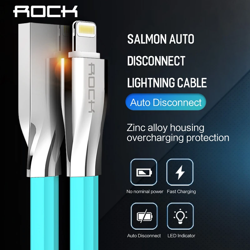 ROCK Авто разъединитель USB кабель для iPhone X, 1 м цинковый сплав 2.1A Макс Быстрая зарядка светодиодный кабель синхронизации для iPhone 6 7 8 USB кабель Шнур