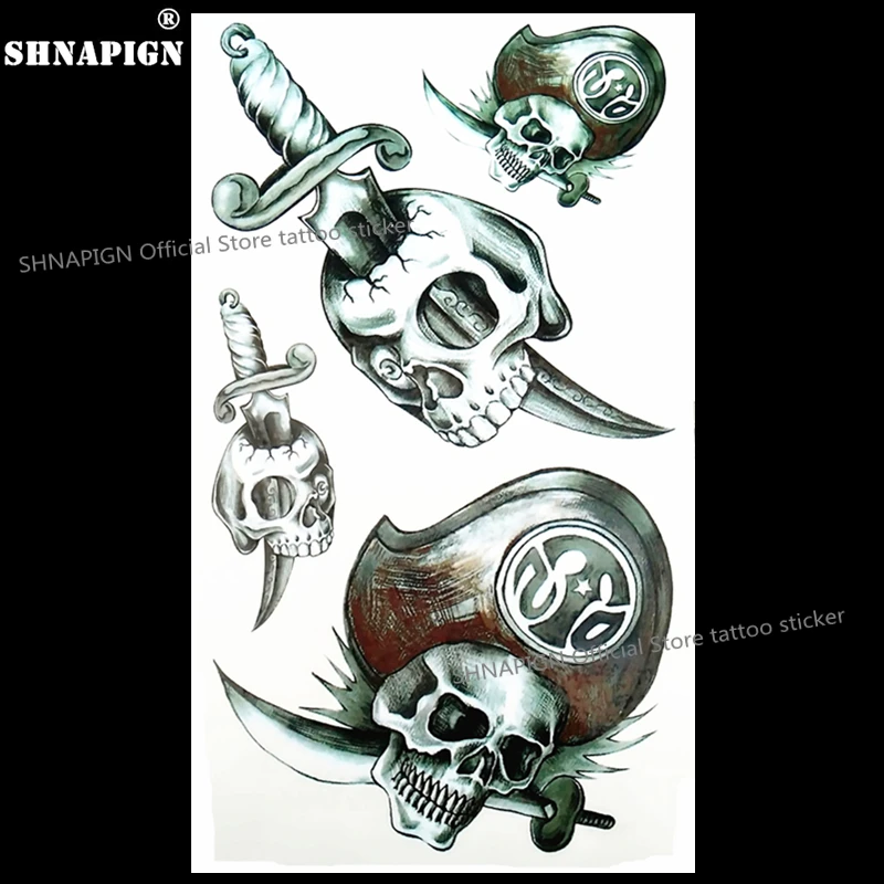 SHNAPIGN временная татуировка с пиратским черепом и мечом стикер для боди арта 17*10 см