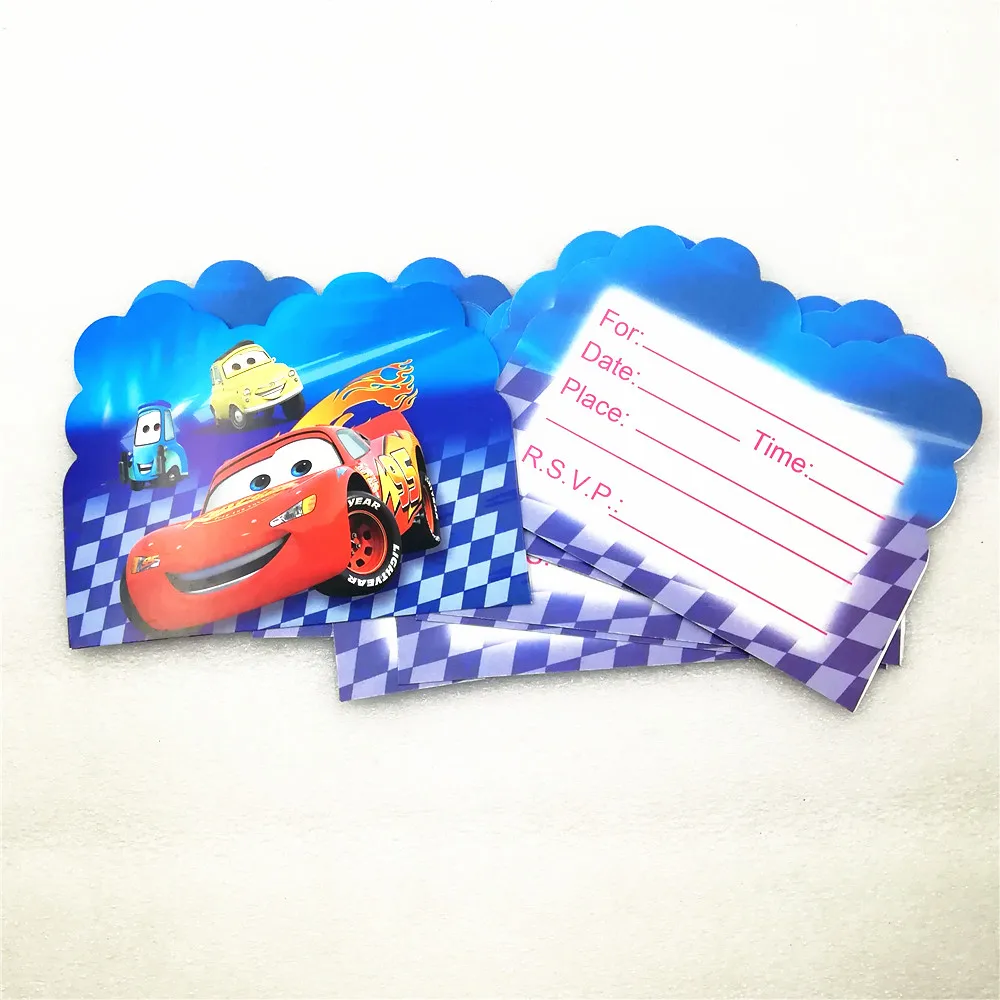 10 шт./компл. Lightning Mcqueen принадлежности для вечеринок Пригласительные открытки