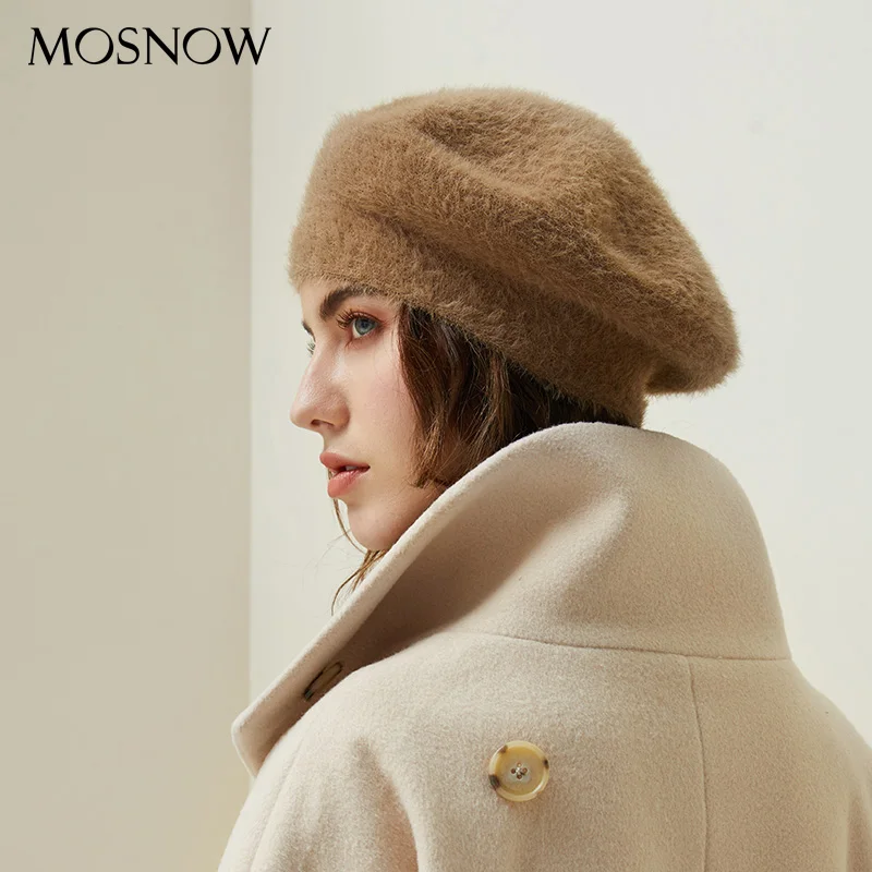 Женский вязаный берет из искусственного меха норки однотонный теплый шерстяной