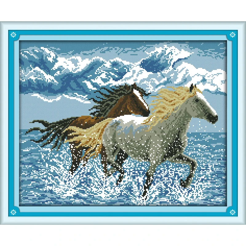 

Everlasting Love Running Horses Chinese Cross Stitch Kits Ecological Cotton Stamped 14 11CT DIY Gift Wedding Decoration For Home