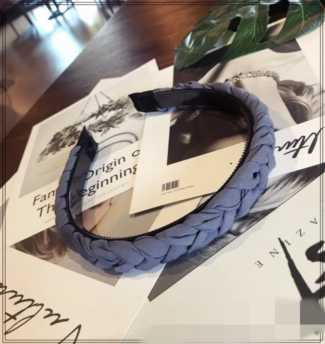 gray Модные Женские однотонные плетеные твист повязки для волос элегантные пластиковые обручи простые винтажные ручной работы аксессуары для волос в виде тюрбана - Цвет: gray