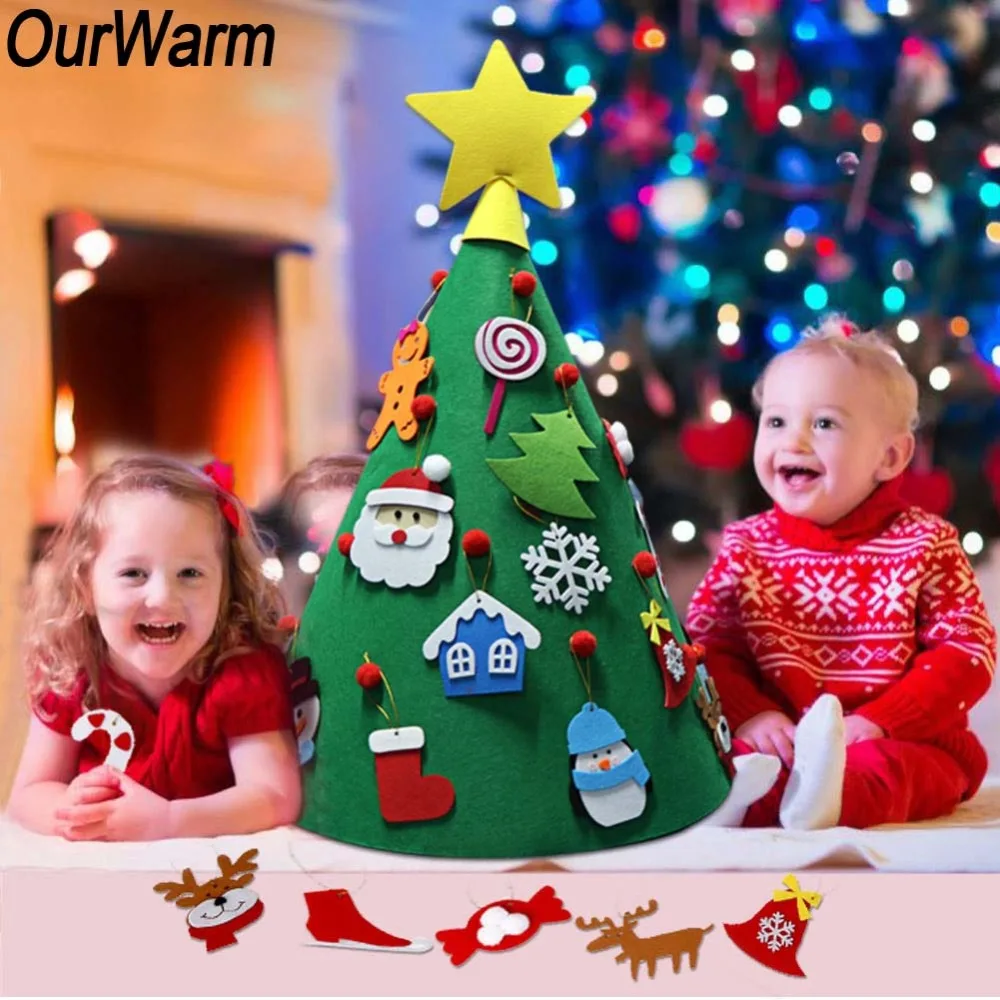 

OurWarm 3D DIY Felt Toddler Christmas Tree Star Topper with Cartoon Hanging Ornaments New Year Gifts for Kids Xmas Home Decor