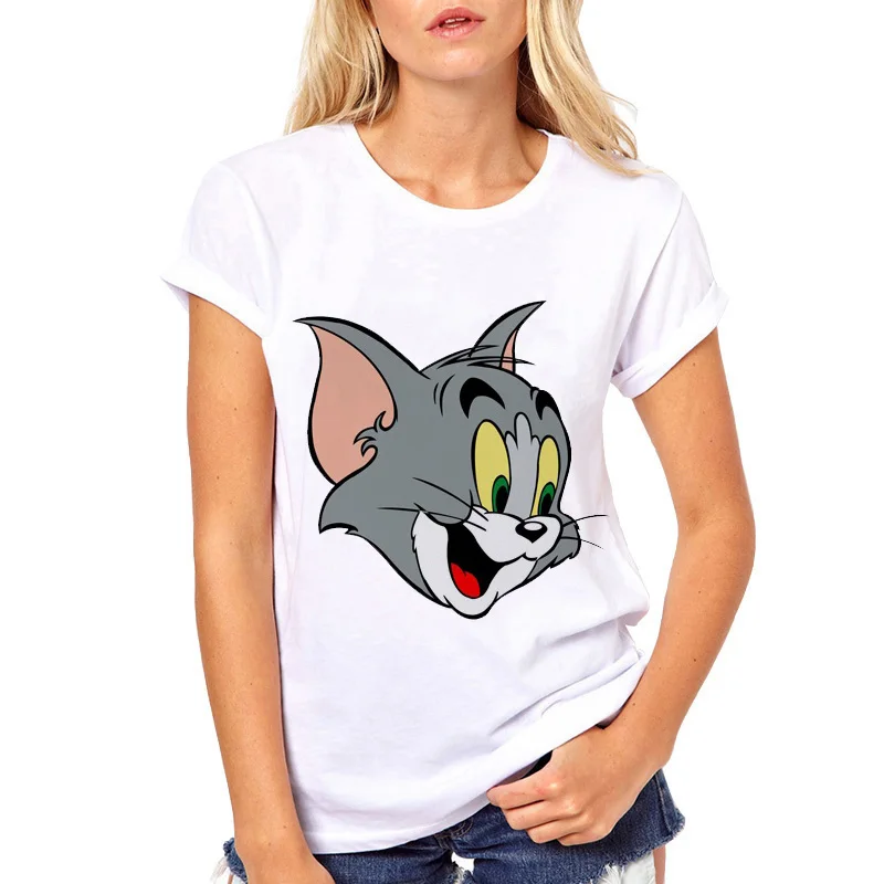 2019 летние женские белые футболки с принтом мышки и кота Женские повседневные