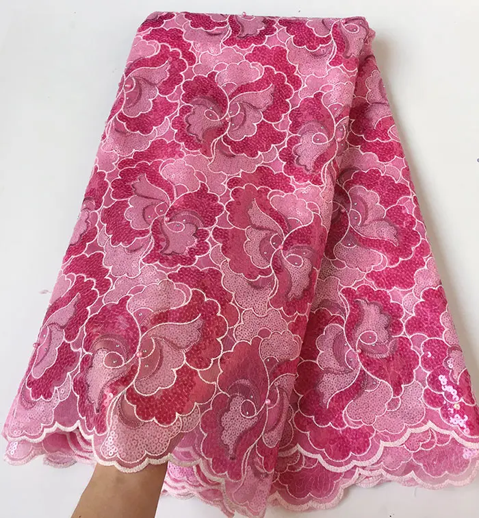 Fushia pink Массивное блестящее Африканское французское кружево, для шитья тюль ткань чистая кружево 5 ярдов 6241 уникальный высокого качества - Цвет: Fushia pink