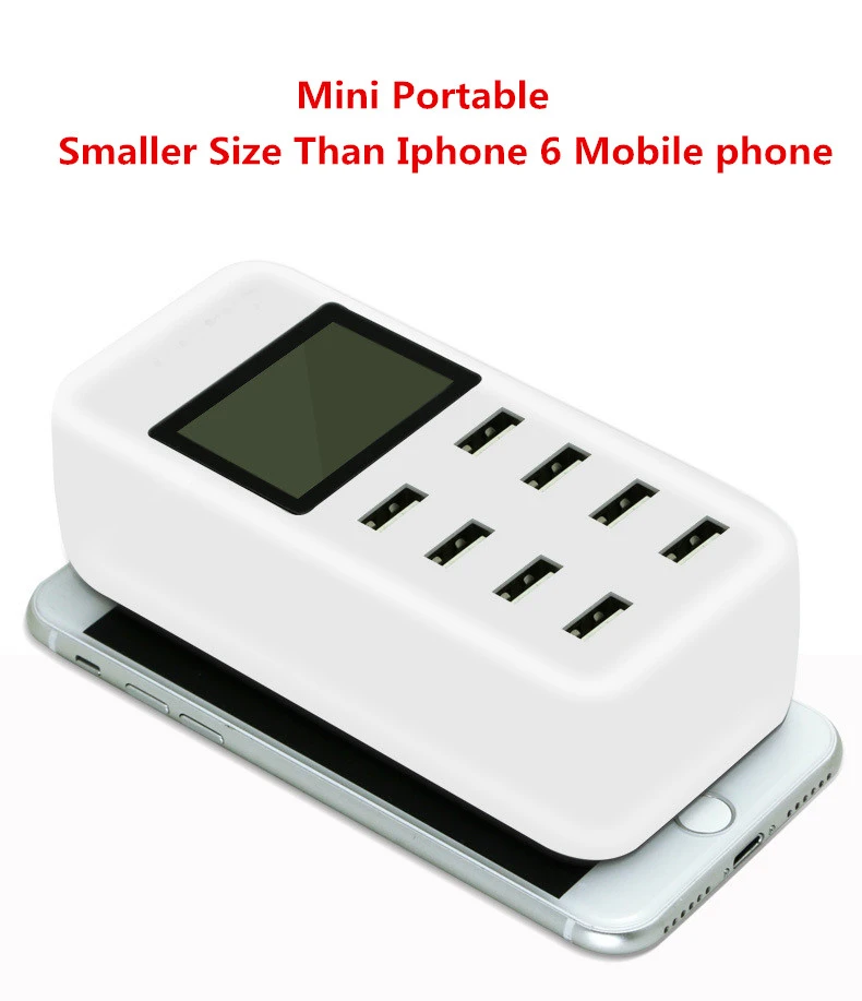 8 Port Smart USB Charger Hub with LCD screen Multi-Port Charging Station Wall Travel for Smartphone Tablets | Электроника