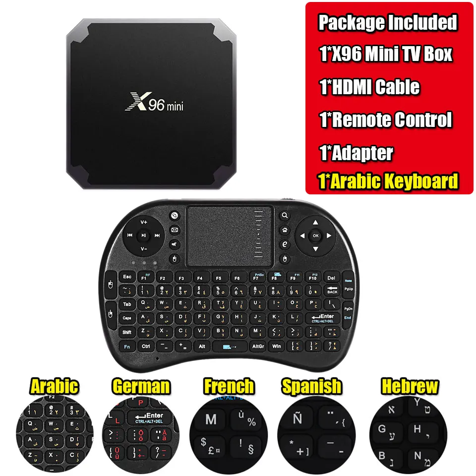 X96 мини Amlogic S905W 4 ядра android 7.1.2 ТВ коробка 1 г оперативной памяти 8 ROM Умные