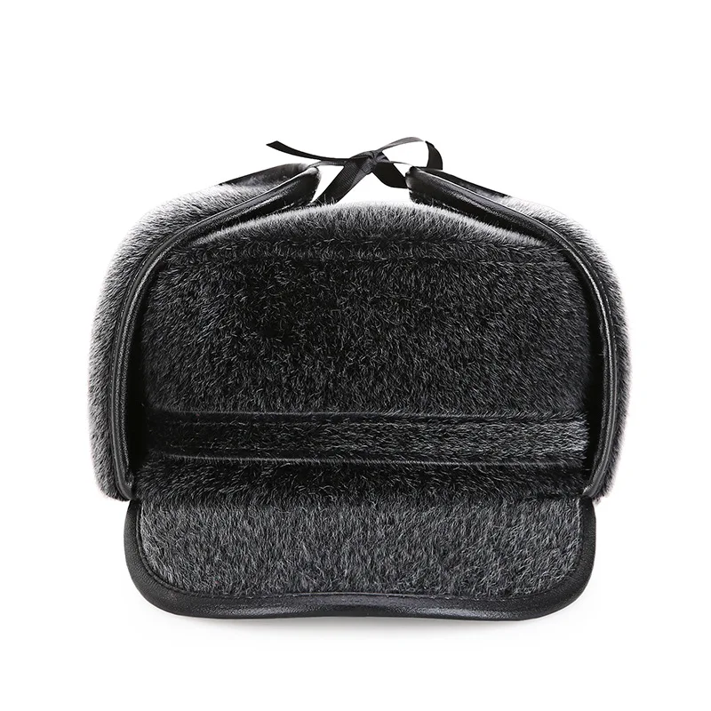 New arrival Faux Rabbit Fur Visors Hat Winter Cap Men 2018 Old Man With Tab Adjutable Father Peaked Thick Wool |