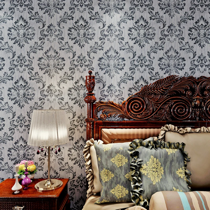 HANMERO 3D Дамаск Обои Серый Цвет Звукоизолированные Винил Материал Классический