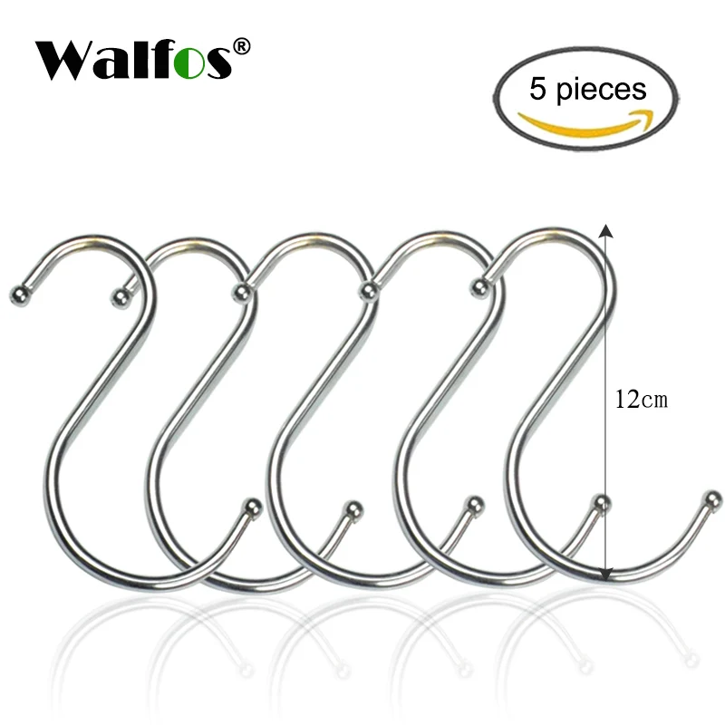 WALFOS 5 piece 120mm WALFOS 5 шт. из настоящей нержавеющей стали круглые s-образные крючки для дома, кухонный горшок, поддон, вешалка, стеллаж для хранения одежды, инструмент - Цвет: WALFOS 5 piece 120mm