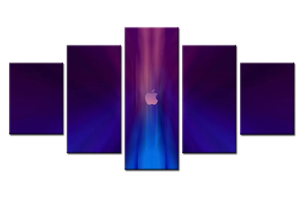 5 панелей Фиолетовый фон с логотипом бренда Apple Современный домашний декор для
