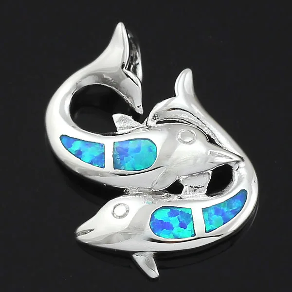 Haимис двойной Дельфин Синий огненный опал женский серебряный кулон для