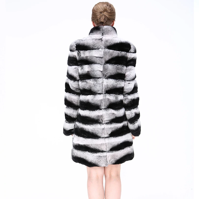 Женское Полосатое пальто из натурального кроличьего меха трендовая уличная