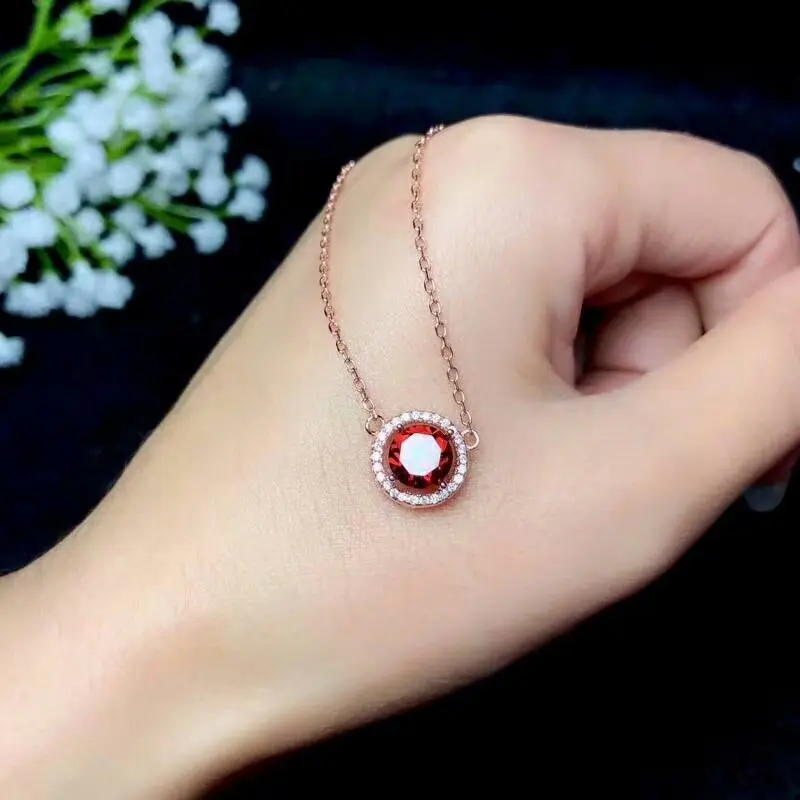 

SHILOVEM 925 silver real natural garnet pendants send necklace classic wholesale plant Fine women gift new 7*7mm blp0707023ags