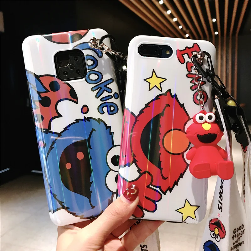 Sam S9 plus Cookie Case, Cute Sesame Street cover For Samsung Galaxy S10 lite S8 S8plus Note 8 note9 Cartoon Shell case+ strap