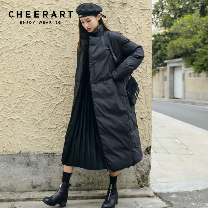 Cheerart длинные зимние парки Для женщин Мягкий Черный более Размеры d куртка плюс Размеры Xlong пуховик и пальто Теплая стеганая куртка