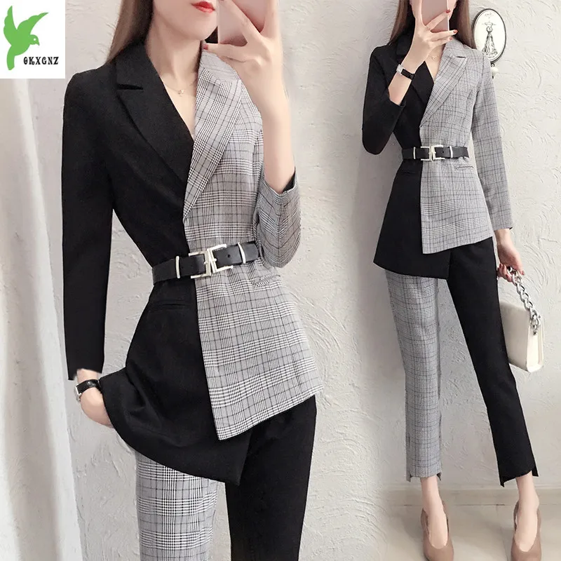 Осенний нерегулярный женский костюм наборы клетчатая строчка рубашка девять