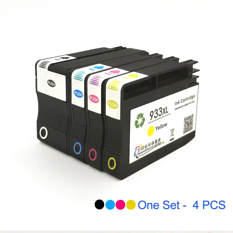 One Set(4 Colors) 932XL 933XL совместимый для hp 932 933 932XL 933XL переработанного чернильного картриджа для hp Officejet 7110 6100 6600 7510 7512 7612 7610 7612 принтер - Цвет: One Set(4 Colors)