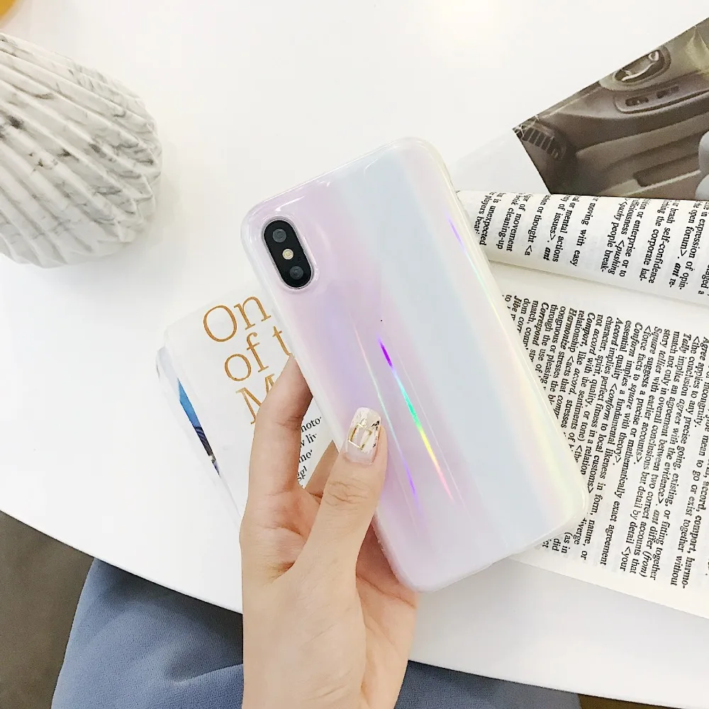 PGSD простой розовый Аврора Красочные Лазерная apple мобильного телефона основа для