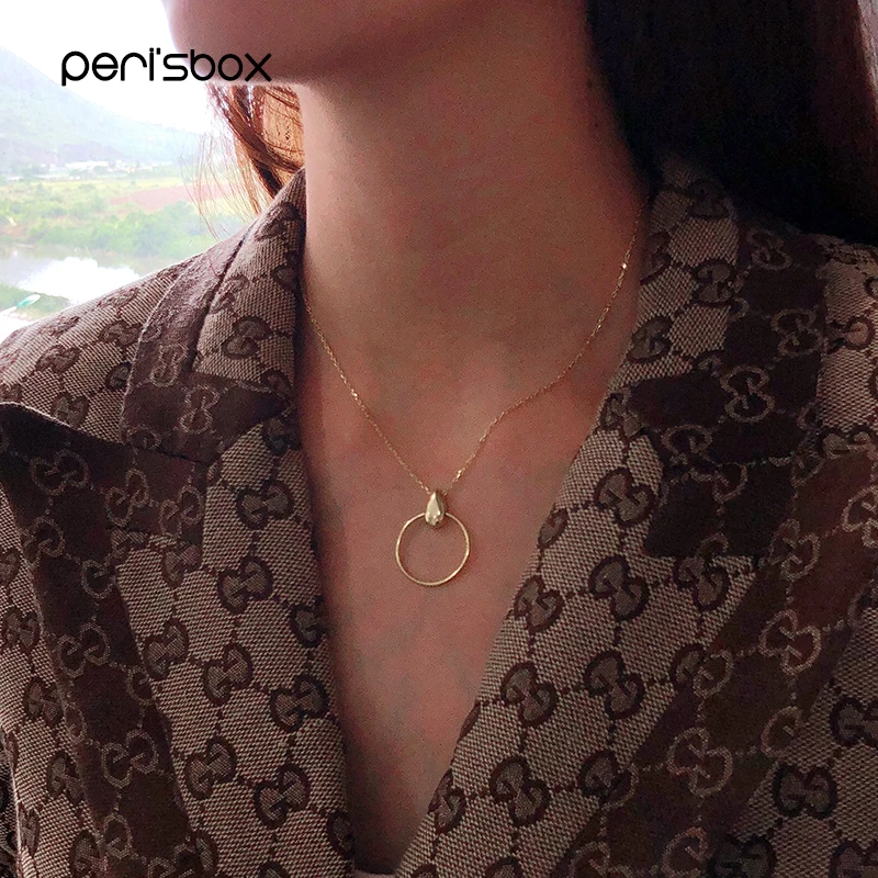 Peri'sbox, 925 пробы, серебряное ожерелье-обруч с каплями, геометрическое круглое ожерелье, минималистичный круг, Женская цепочка, бижутерия