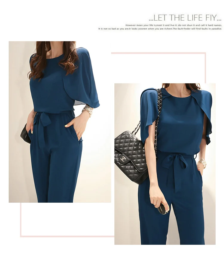 Женский комбинезон с круглым вырезом элегантный для офиса на лето 2019 | Женская