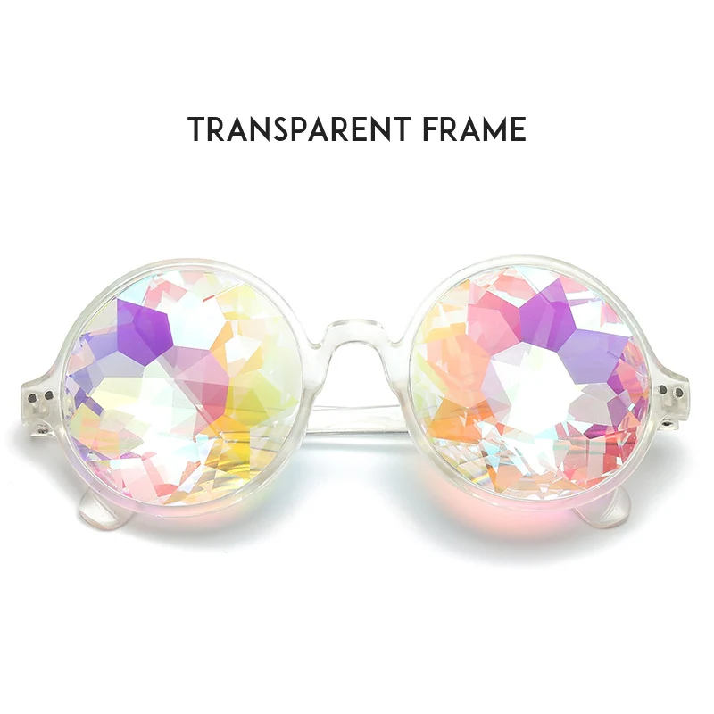 transparent Калейдоскоп очки женские круглые летние калейдоскоп солнцезащитные очки Rave вечерние праздничные Солнцезащитные очки Мужские EDM Солнцезащитные очки женские - Цвет линз: transparent