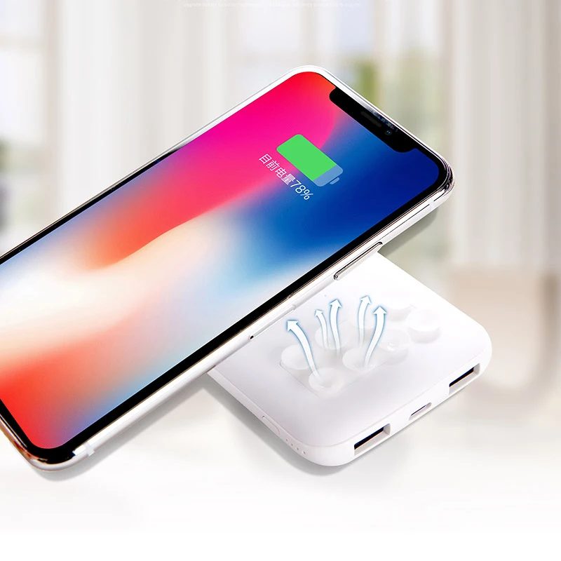 Беспроводное зарядное устройство на присоске 10000 мА/ч портативное 2 USB для