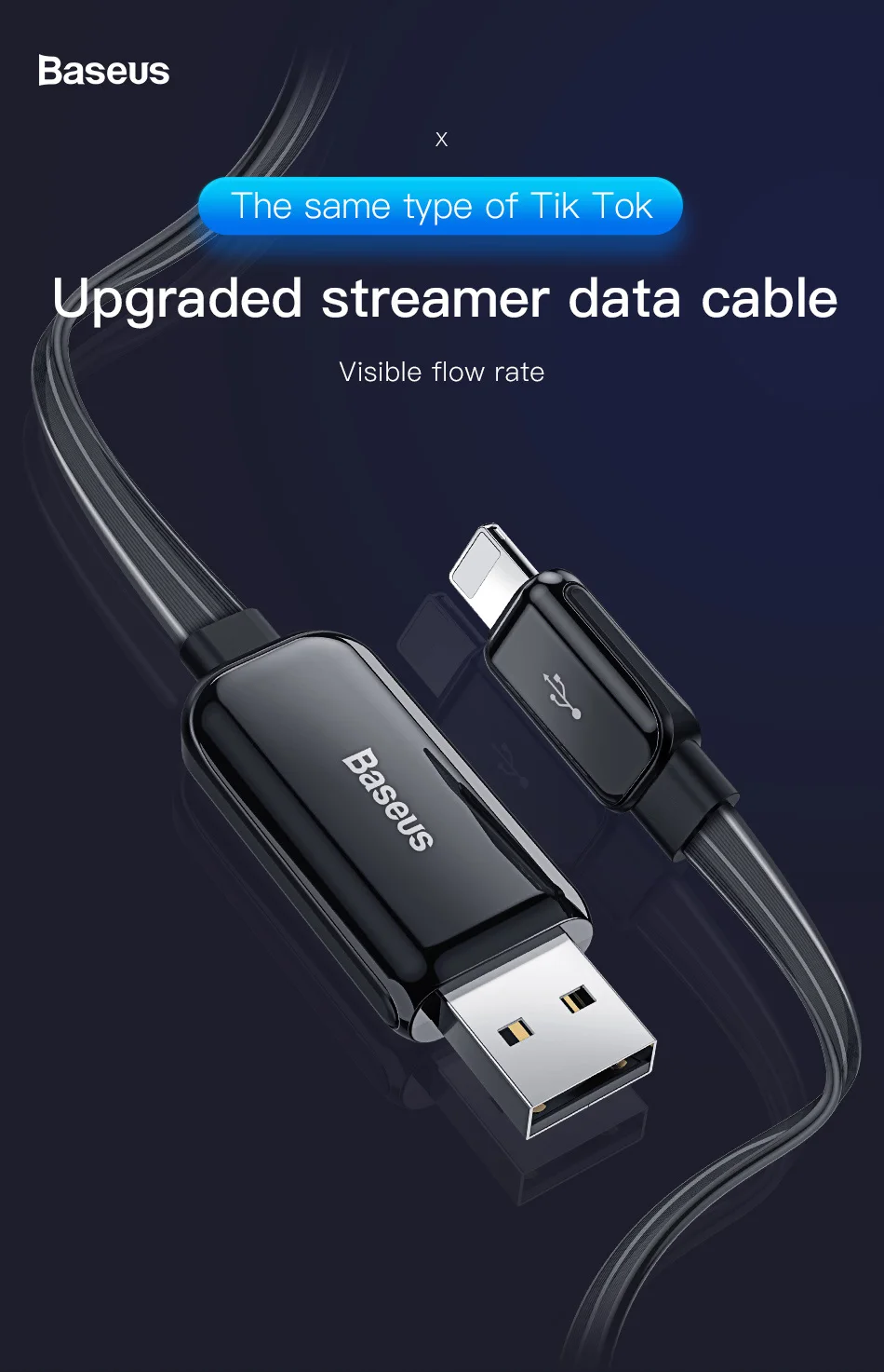 Baseus Testos светодиодный usb-кабель для зарядки и передачи данных с подсветкой для iPhone 8, 7, 6 Plus, X, iPad, 1 м, 2,4 А, шнур для быстрой зарядки