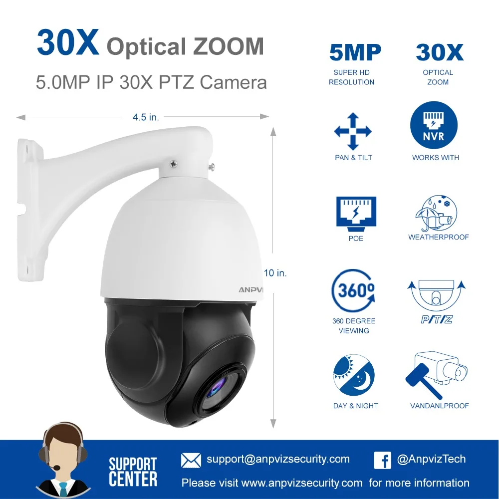 Anpviz 5MP POE IP PTZ Камера Открытый Сеть Onvif Скорость купол 30X зум камера видеонаблюдения