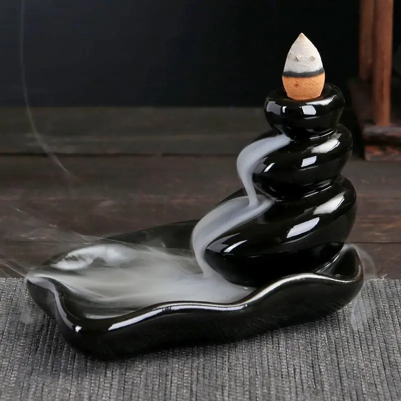 

Chinese Lotus Smoke Waterfall Incense Burner Quemador De Incienso Porcelain Ceramic Censer Home Office Waterfall Incense Holder