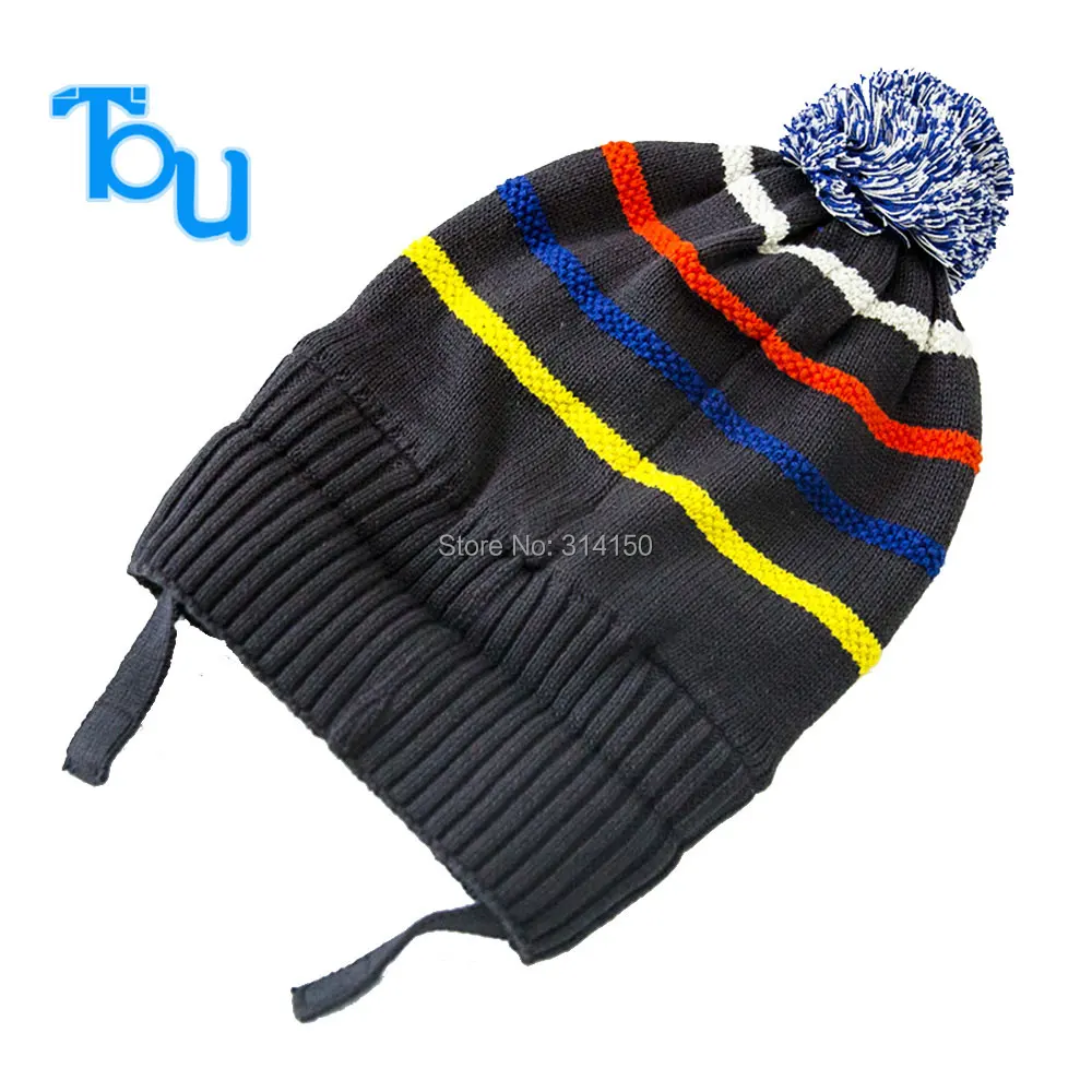 Теплый трикотажный детский шапочка со стильными полосками для мальчиков на зиму - 1 шт. Бесплатная доставка.