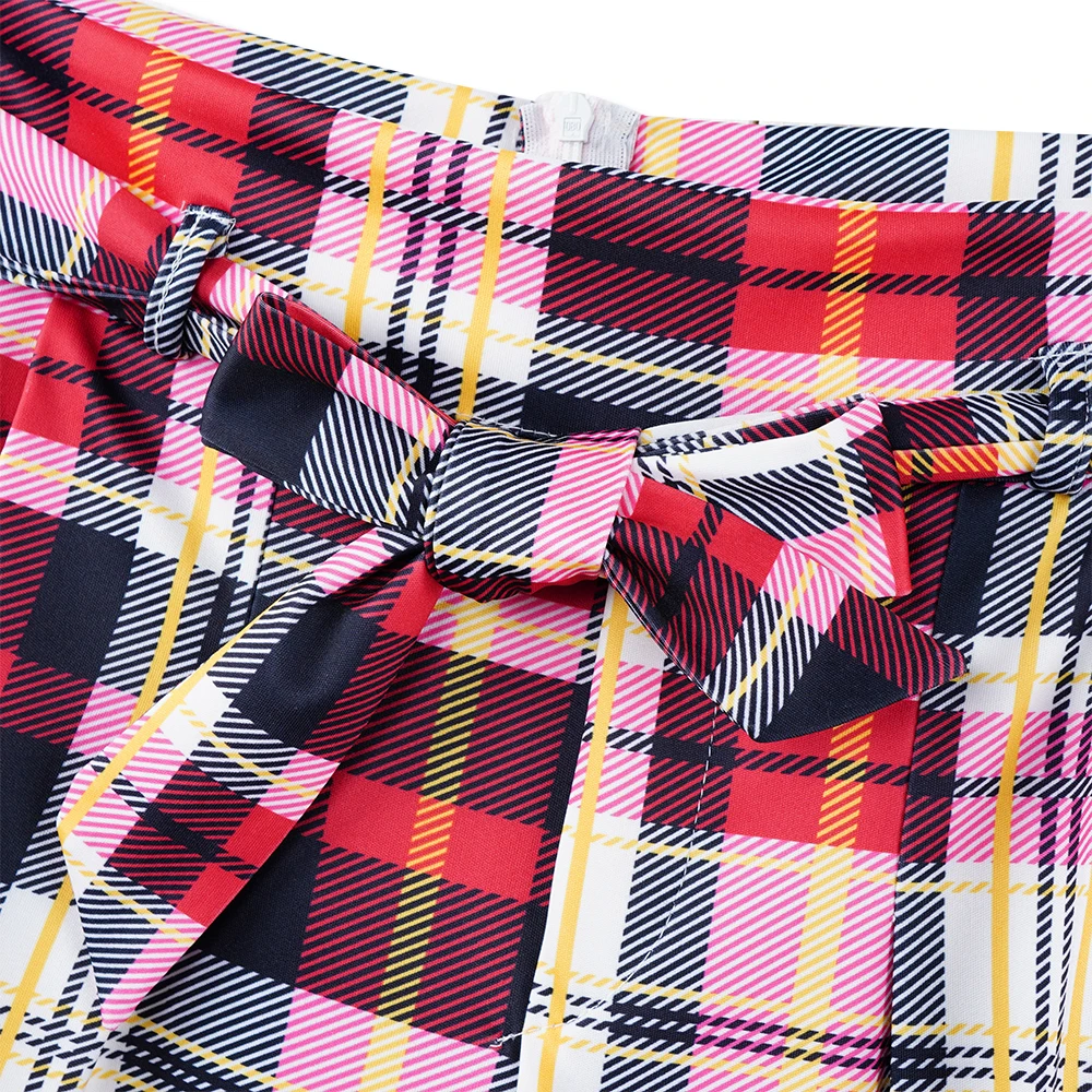 Женские длинные брюки с поясом офисные брюки-карандаш в клетку высокой талией