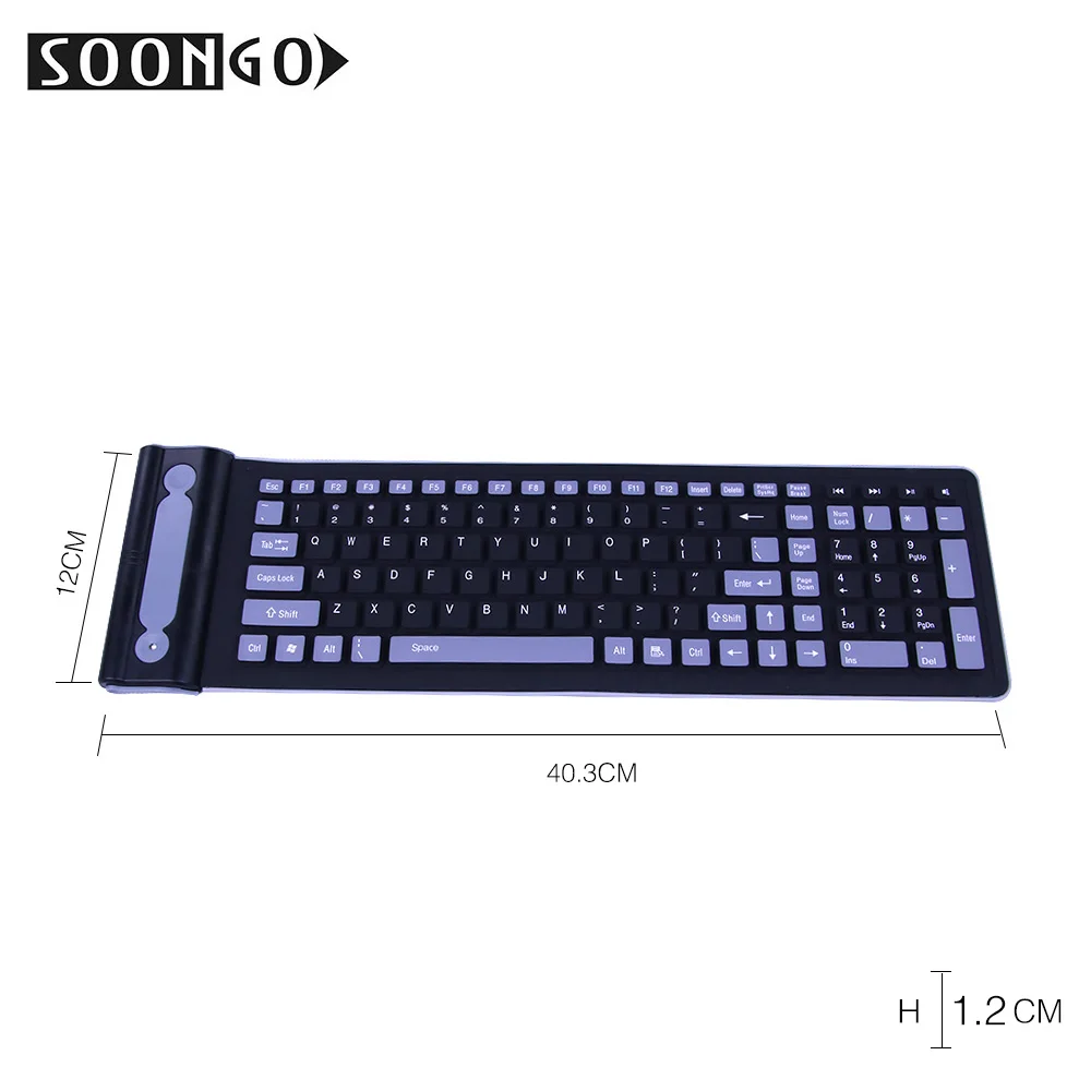Black SOONGO 2,4 Ghz Беспроводная силиконовая клавиатура складная Гибкая мини тонкая универсальная игровая портативная складная клавиатура для ПК Ipad ноутбука - Цвет: Black