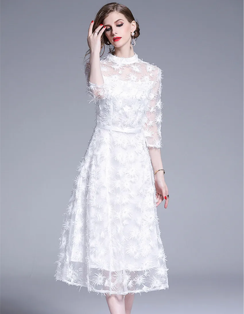 JSXDHK Новая мода женские длинные вечерние платья высокое качество белый 3D