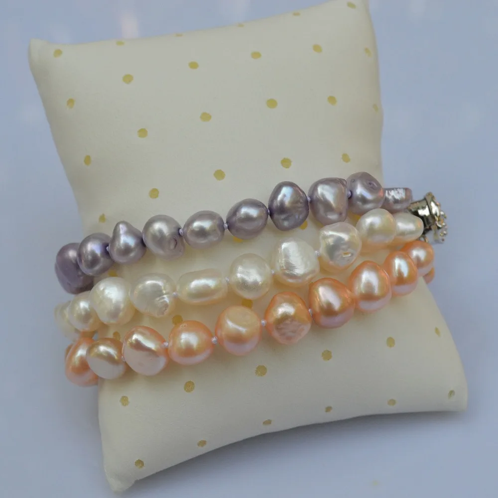 

Handmade Pearl Jewelry 3 Rows Baroque Freshwater Pearl Bracelet White Pink Lavender Multicolor Fashion Lady's Bracelet