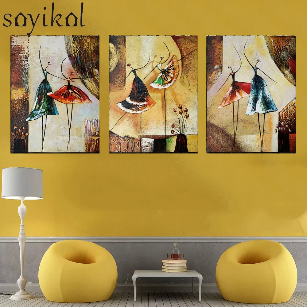 Ручная работа картина маслом 3 предмета настенная живопись абстрактный балет