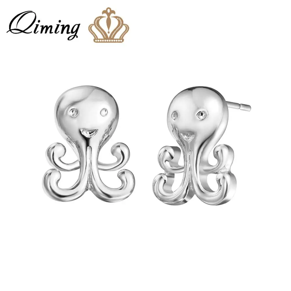 octopus Новинка кошка такса собака серьги с лапами женский ребенок девочки подарок на день рождения Серебро Золото милые животные сережки-шпильки оптом ювелирные изделия - Окраска металла: octopus