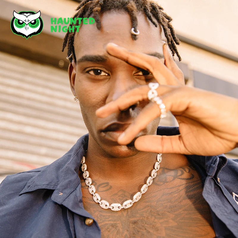 Свинья Нос Циркония Золотое покрытие кубинское звено цепи ожерелье для