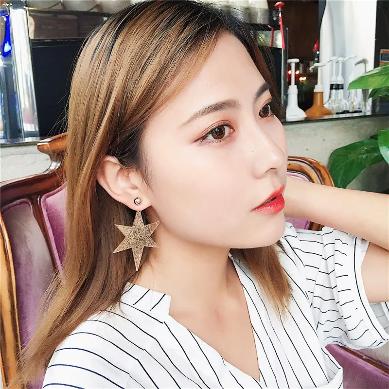 Большие увеличенные серьги звезды роскошные полимерные висячие с блестками для