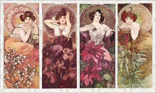 Портрет живопись Die Edelsteine от Alphonse Mucha холст высокое качество ручная роспись|canvas