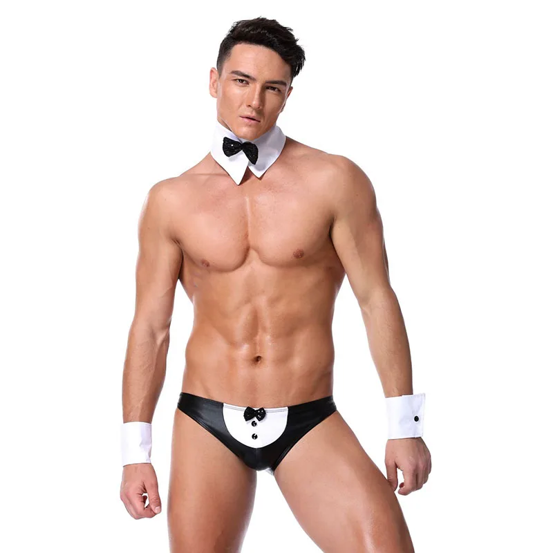 4 шт. Мужское нижнее белье официанта s Butler для геев из искусственной кожи галстук
