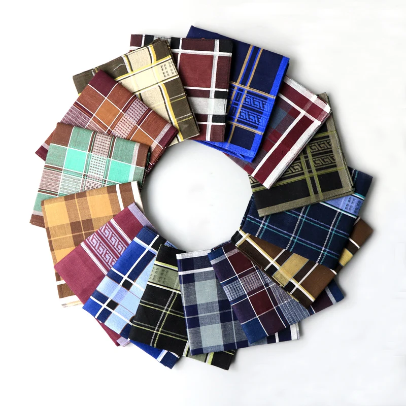 12pcs/lot striped plaid men Wedding handkerchief cotton Fabric Hanky festival party handkerchiefs Christmas male Pocket Square | Аксессуары