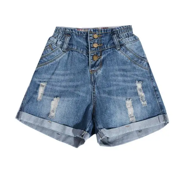 Elastic waist denim shorts women's summer 2019 new hole high large size loose | Женская одежда